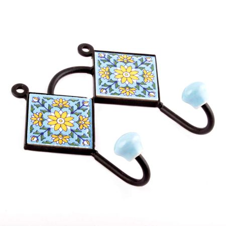  Turquoise Yellow Sunflower Tiles Hooks